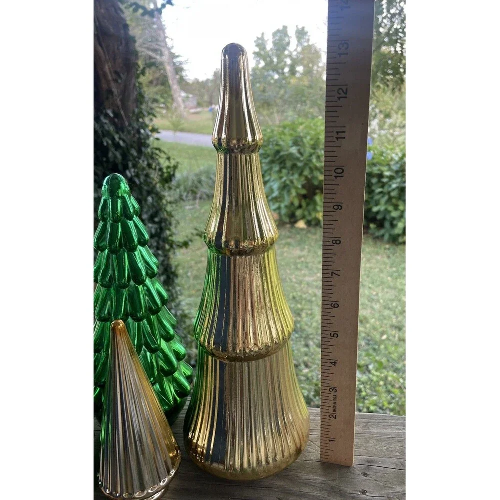 Holiday Hollow Plastic Christmas Tree Decor 11 Pcs Mixed Sizes Gold Silver Green